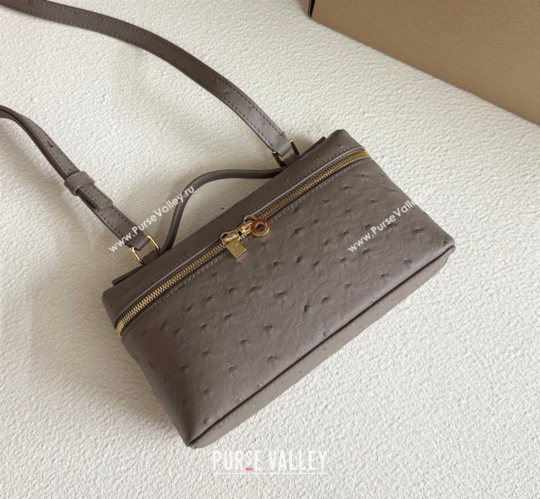Loro Piana LP Extra Pocket Pouch L19 in Ostrich Embossed Leather Taupe/Gold 2026 FAI8393 (YY-260408014)