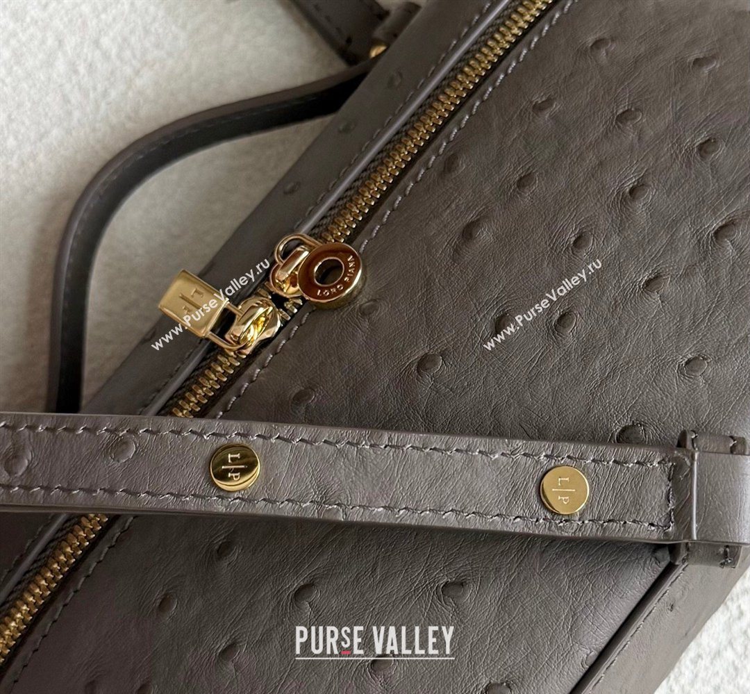 Loro Piana LP Extra Pocket Pouch L19 in Ostrich Embossed Leather Taupe/Gold 2026 FAI8393 (YY-260408014)