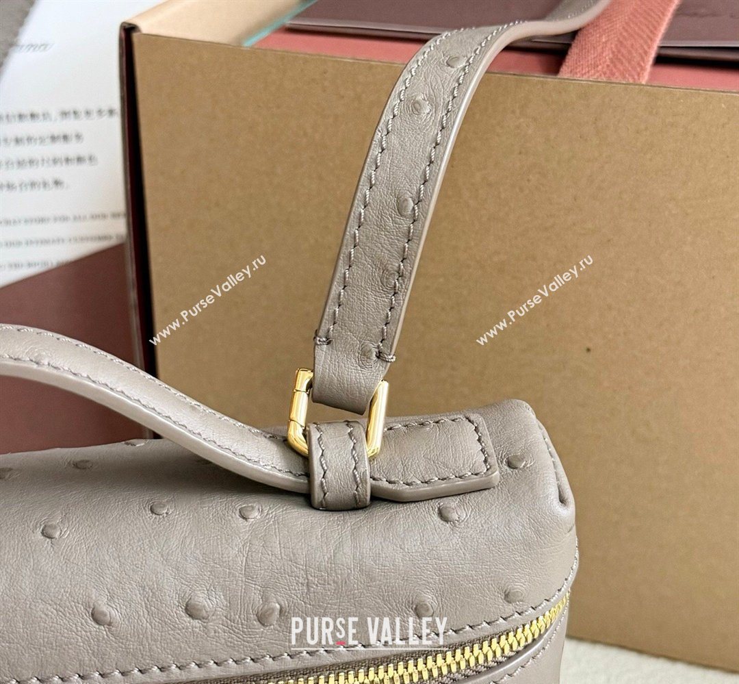 Loro Piana LP Extra Pocket Pouch L19 in Ostrich Embossed Leather Taupe/Gold 2026 FAI8393 (YY-260408014)