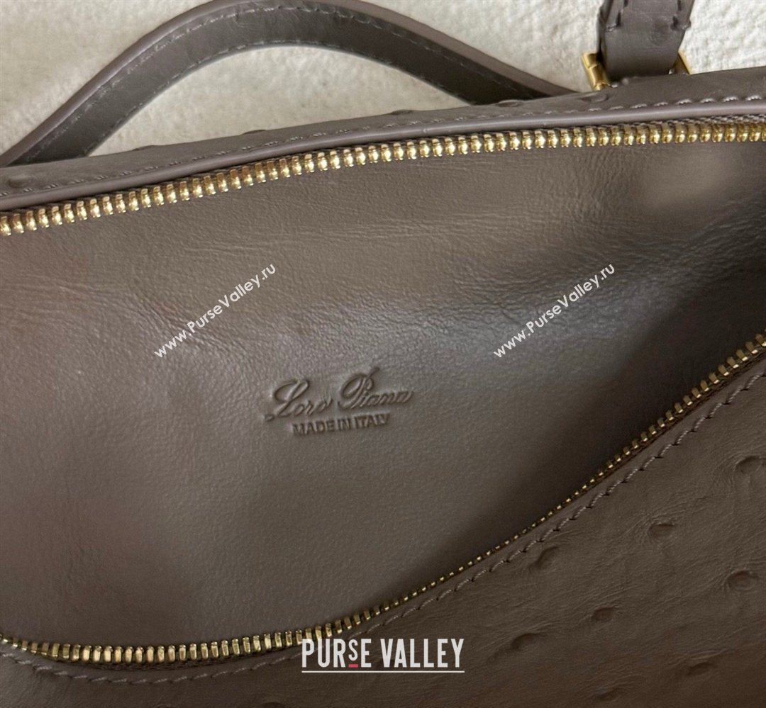 Loro Piana LP Extra Pocket Pouch L19 in Ostrich Embossed Leather Taupe/Gold 2026 FAI8393 (YY-260408014)
