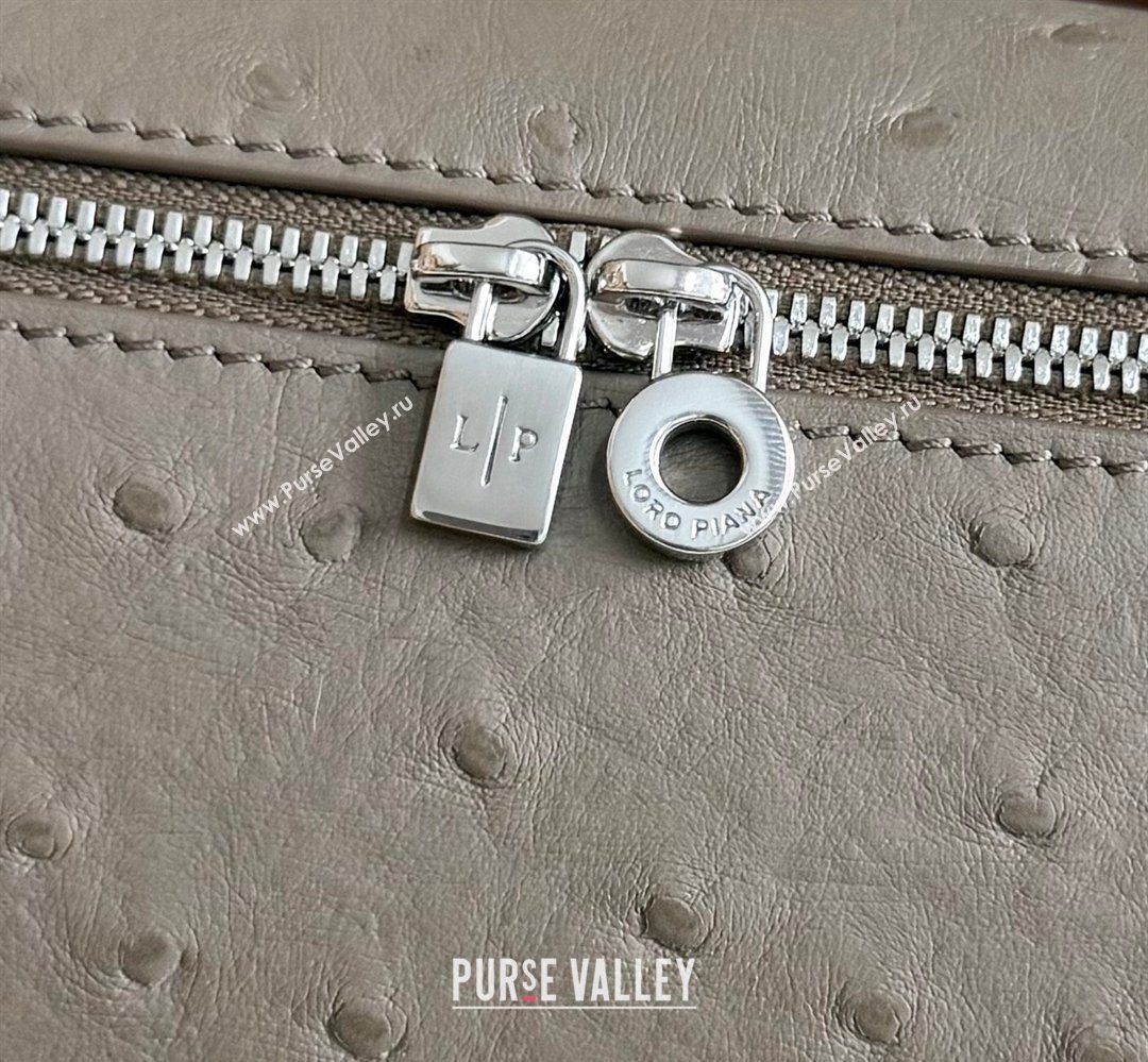Loro Piana LP Extra Pocket Pouch L19 in Ostrich Embossed Leather Taupe/Silver 2026 FAI8393 (YY-260408015)