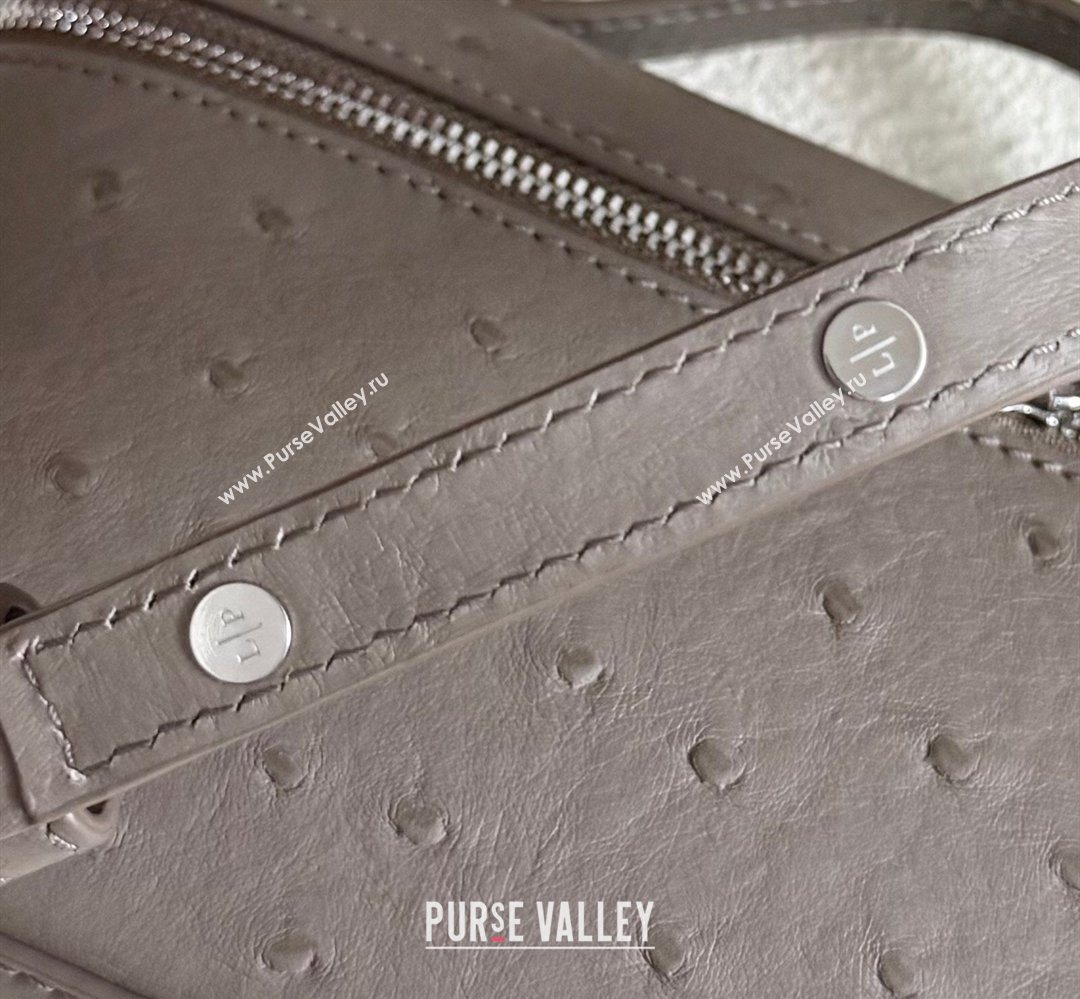 Loro Piana LP Extra Pocket Pouch L19 in Ostrich Embossed Leather Taupe/Silver 2026 FAI8393 (YY-260408015)
