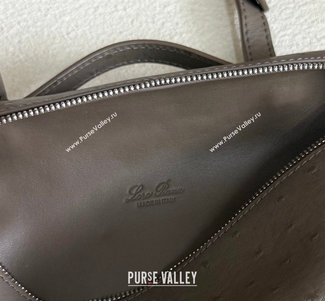 Loro Piana LP Extra Pocket Pouch L19 in Ostrich Embossed Leather Taupe/Silver 2026 FAI8393 (YY-260408015)
