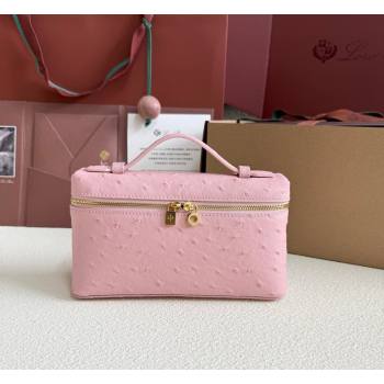 Loro Piana LP Extra Pocket Pouch L19 in Ostrich Embossed Leather Sakura/Gold 2026 FAI8393 (YY-260408016)