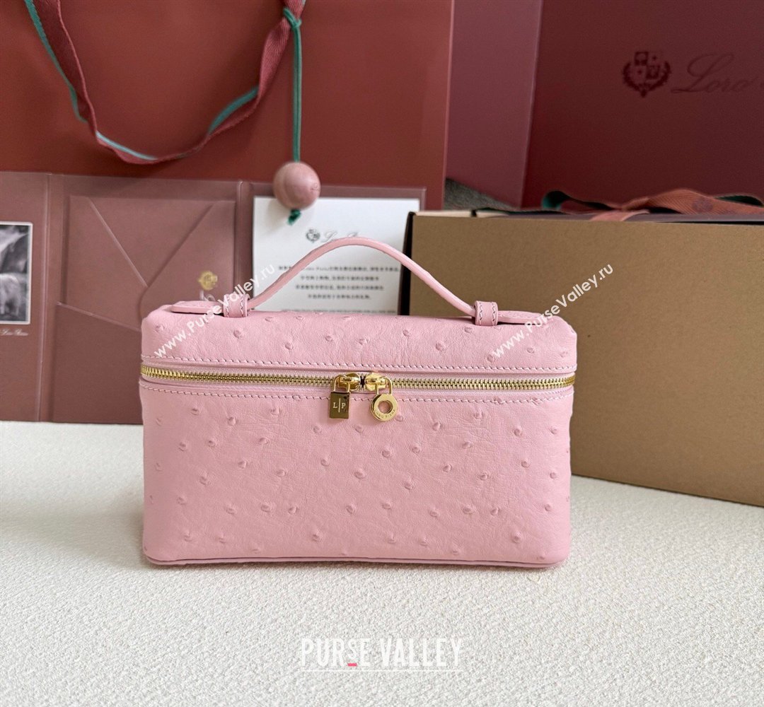 Loro Piana LP Extra Pocket Pouch L19 in Ostrich Embossed Leather Sakura/Gold 2026 FAI8393 (YY-260408016)