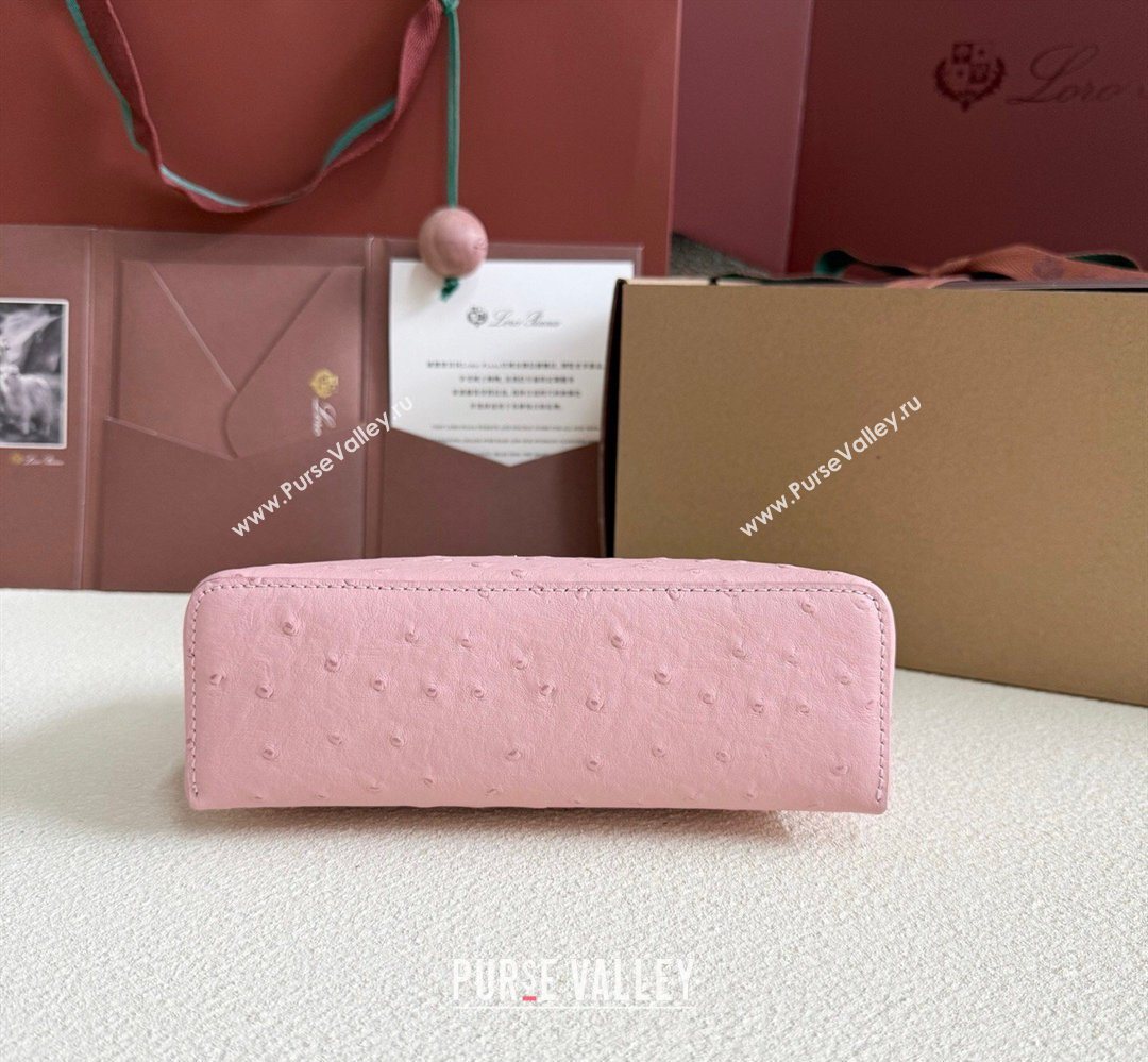 Loro Piana LP Extra Pocket Pouch L19 in Ostrich Embossed Leather Sakura/Gold 2026 FAI8393 (YY-260408016)