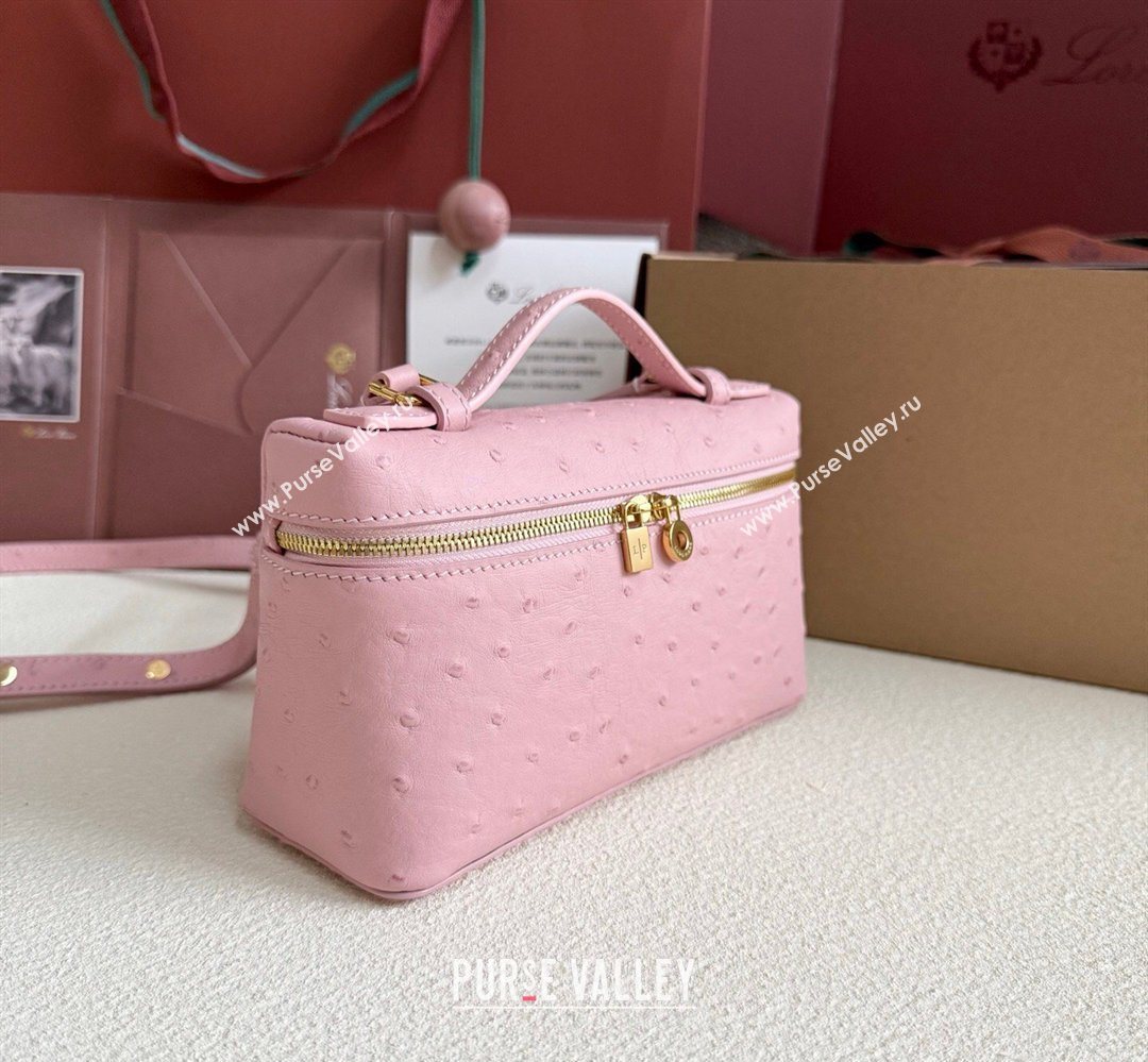 Loro Piana LP Extra Pocket Pouch L19 in Ostrich Embossed Leather Sakura/Gold 2026 FAI8393 (YY-260408016)