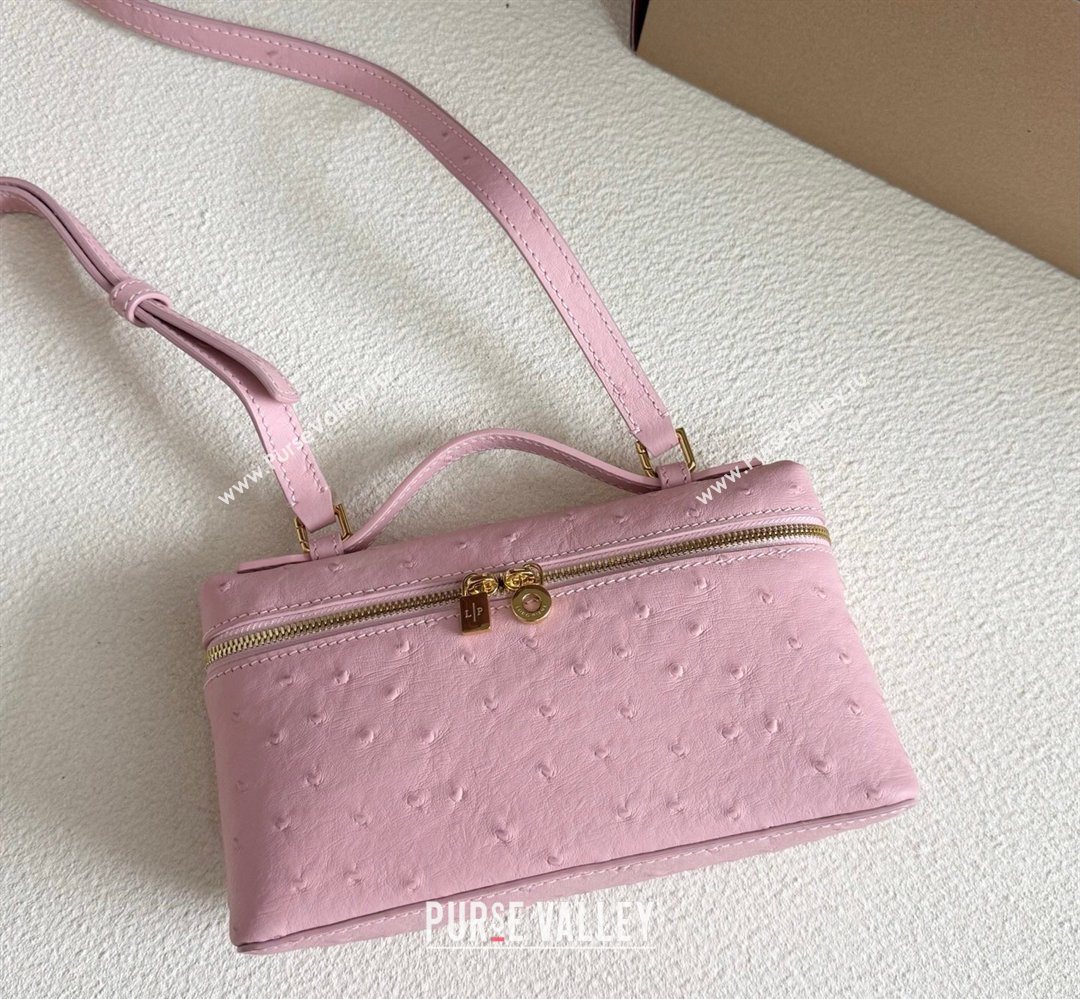 Loro Piana LP Extra Pocket Pouch L19 in Ostrich Embossed Leather Sakura/Gold 2026 FAI8393 (YY-260408016)