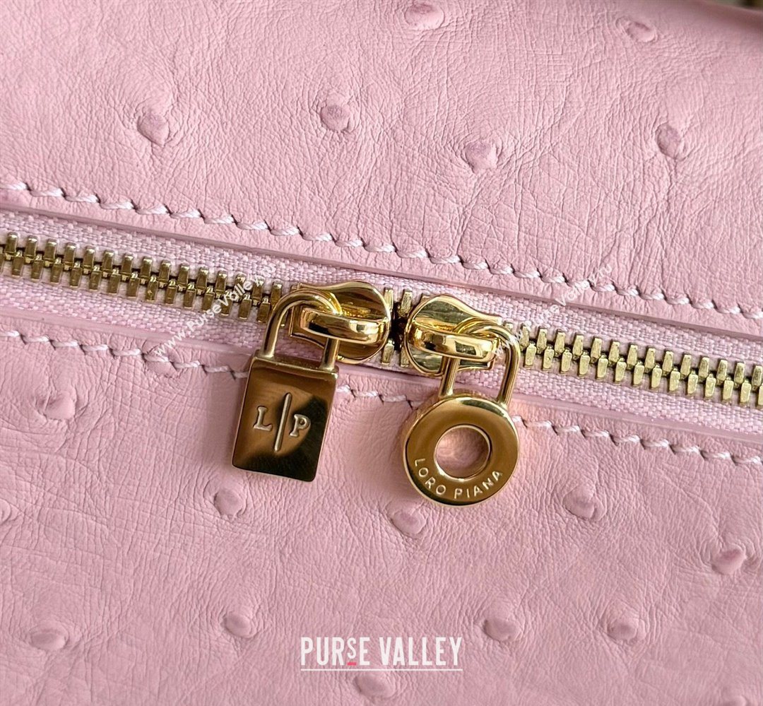 Loro Piana LP Extra Pocket Pouch L19 in Ostrich Embossed Leather Sakura/Gold 2026 FAI8393 (YY-260408016)