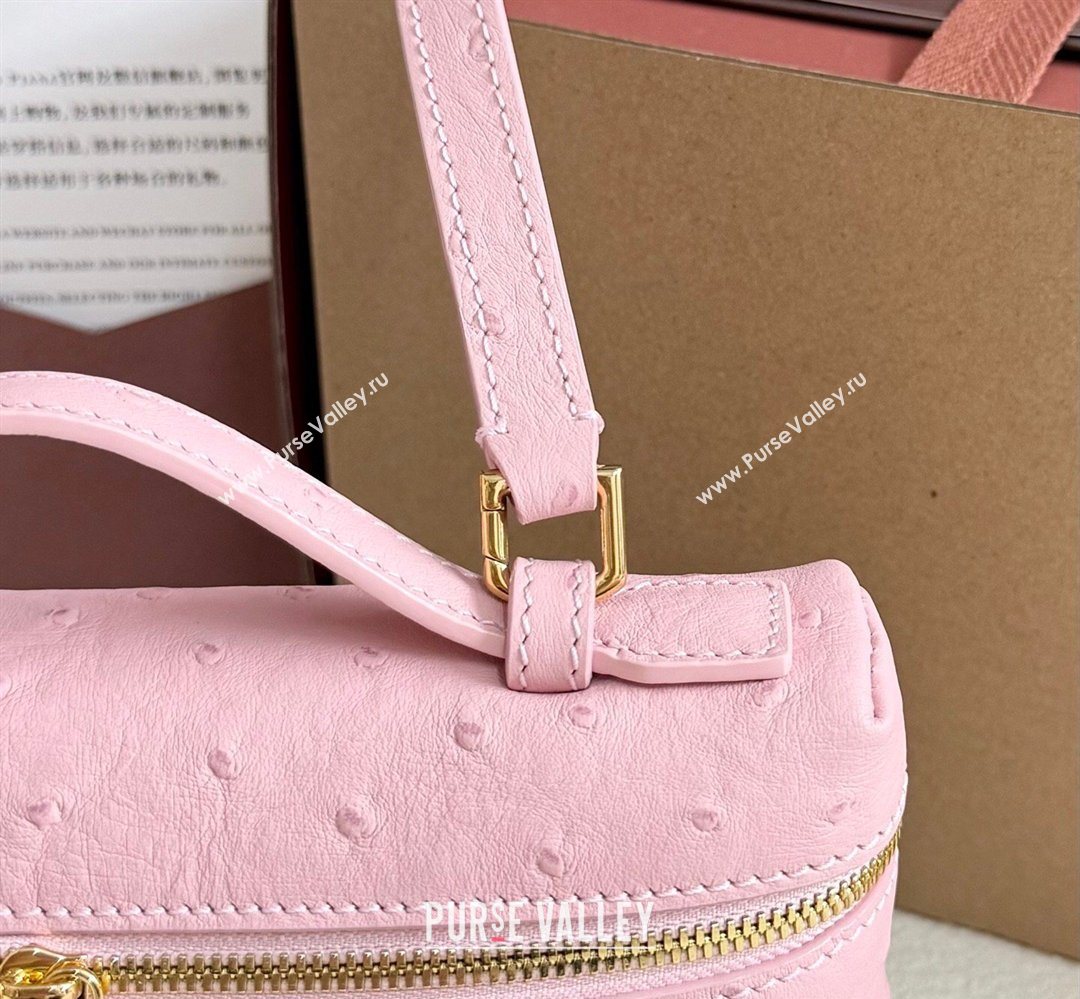 Loro Piana LP Extra Pocket Pouch L19 in Ostrich Embossed Leather Sakura/Gold 2026 FAI8393 (YY-260408016)