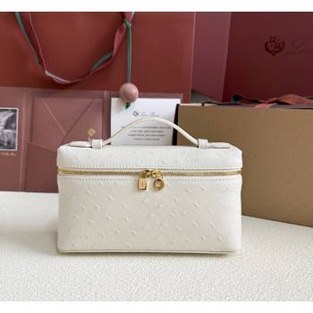 Loro Piana LP Extra Pocket Pouch L19 in Ostrich Embossed Leather White/Gold 2026 FAI8393 (YY-260408017)