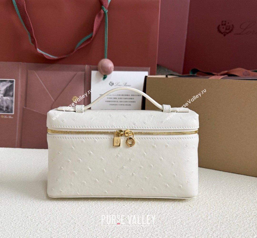 Loro Piana LP Extra Pocket Pouch L19 in Ostrich Embossed Leather White/Gold 2026 FAI8393 (YY-260408017)