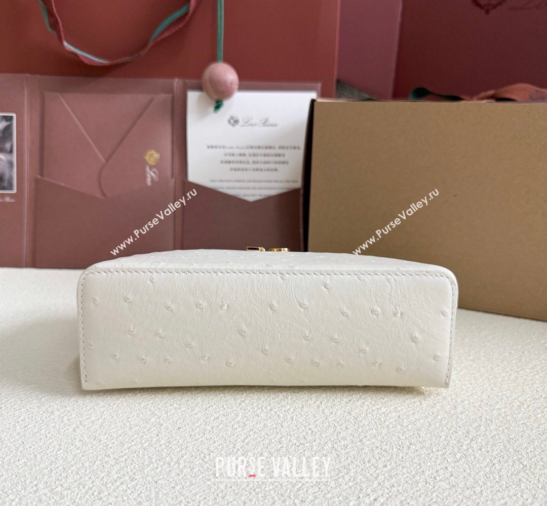 Loro Piana LP Extra Pocket Pouch L19 in Ostrich Embossed Leather White/Gold 2026 FAI8393 (YY-260408017)