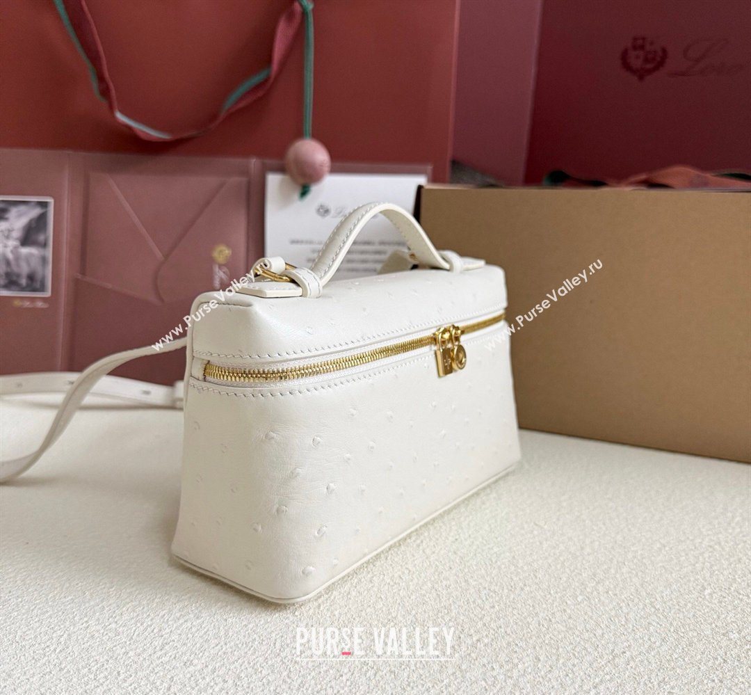 Loro Piana LP Extra Pocket Pouch L19 in Ostrich Embossed Leather White/Gold 2026 FAI8393 (YY-260408017)