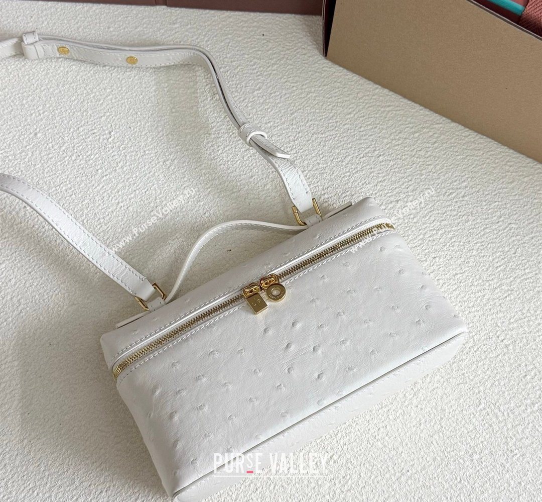 Loro Piana LP Extra Pocket Pouch L19 in Ostrich Embossed Leather White/Gold 2026 FAI8393 (YY-260408017)