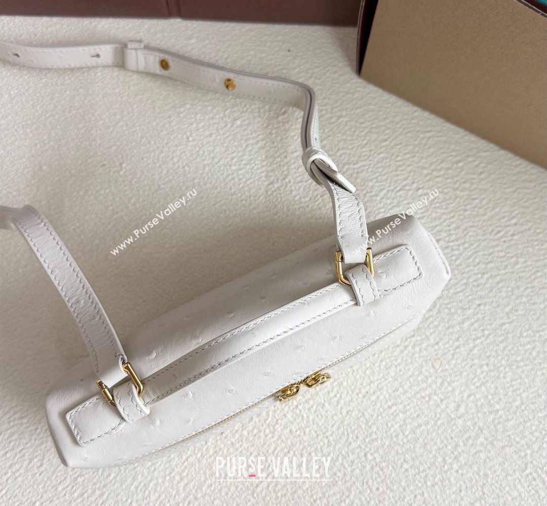 Loro Piana LP Extra Pocket Pouch L19 in Ostrich Embossed Leather White/Gold 2026 FAI8393 (YY-260408017)