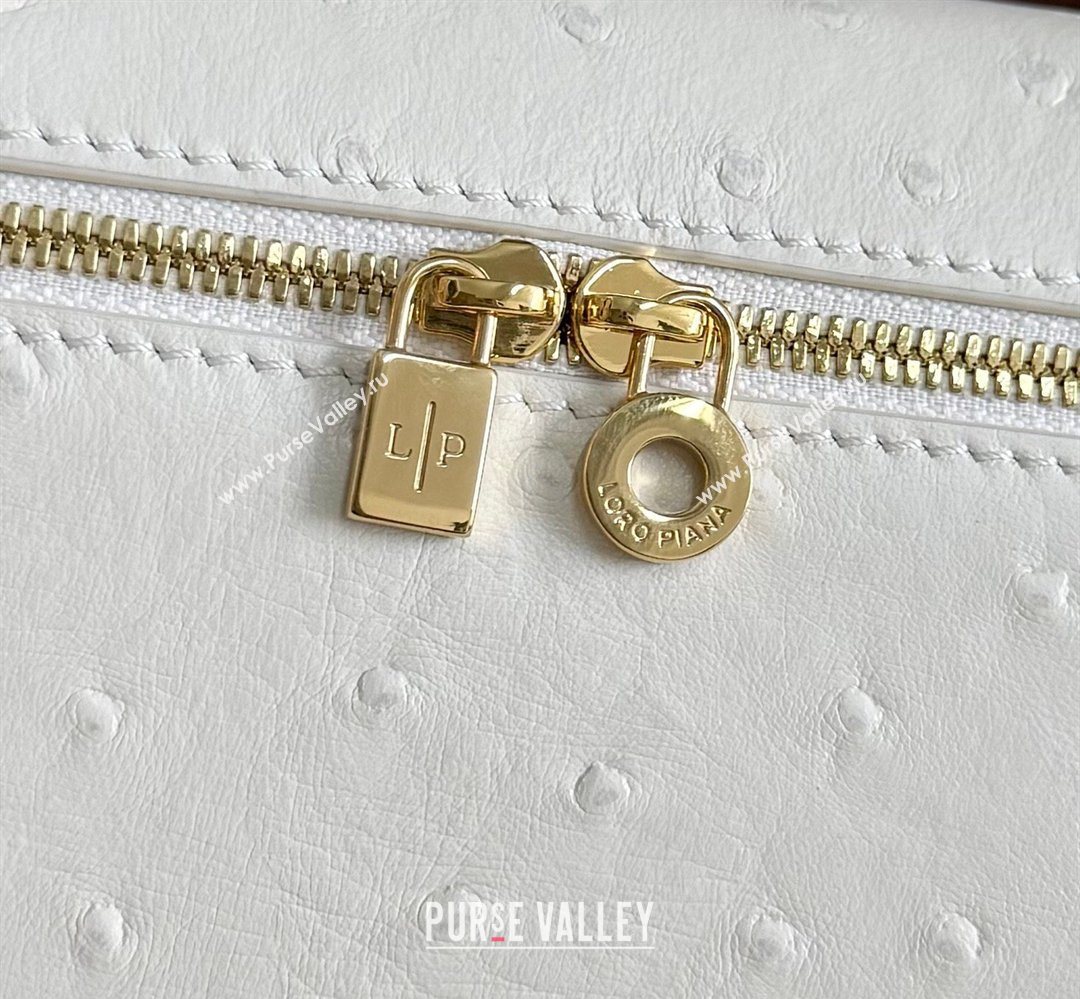Loro Piana LP Extra Pocket Pouch L19 in Ostrich Embossed Leather White/Gold 2026 FAI8393 (YY-260408017)
