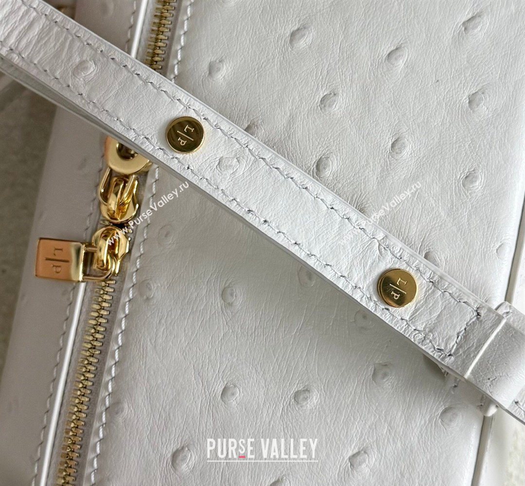 Loro Piana LP Extra Pocket Pouch L19 in Ostrich Embossed Leather White/Gold 2026 FAI8393 (YY-260408017)