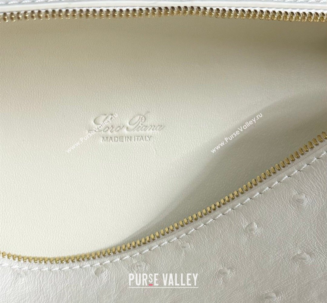 Loro Piana LP Extra Pocket Pouch L19 in Ostrich Embossed Leather White/Gold 2026 FAI8393 (YY-260408017)