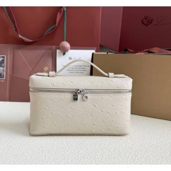 Loro Piana LP Extra Pocket Pouch L19 in Ostrich Embossed Leather Light Beige/Silver 2026 FAI8393 (YY-260408018)