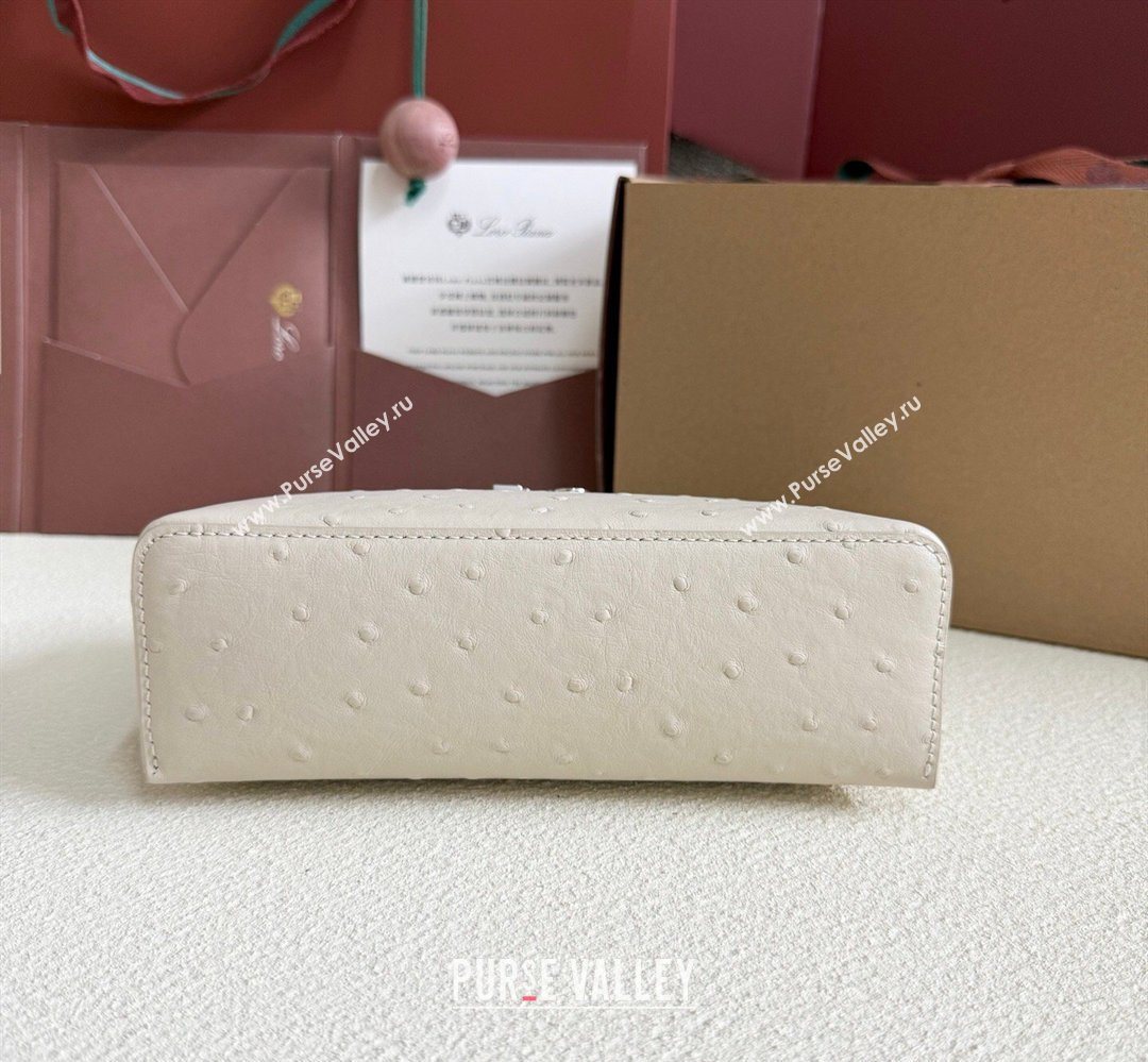 Loro Piana LP Extra Pocket Pouch L19 in Ostrich Embossed Leather Light Beige/Silver 2026 FAI8393 (YY-260408018)