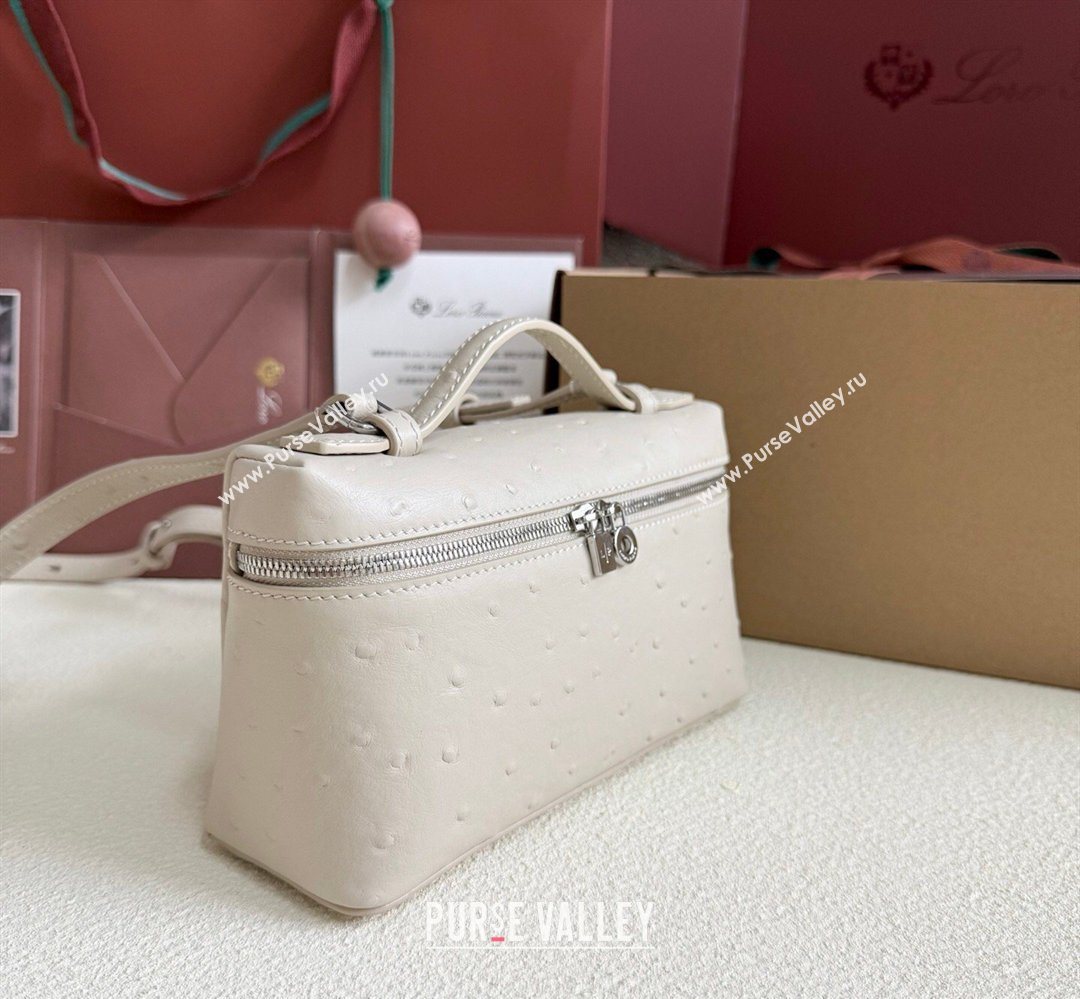 Loro Piana LP Extra Pocket Pouch L19 in Ostrich Embossed Leather Light Beige/Silver 2026 FAI8393 (YY-260408018)