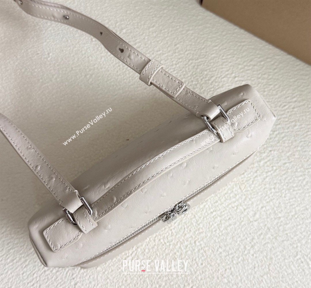 Loro Piana LP Extra Pocket Pouch L19 in Ostrich Embossed Leather Light Beige/Silver 2026 FAI8393 (YY-260408018)