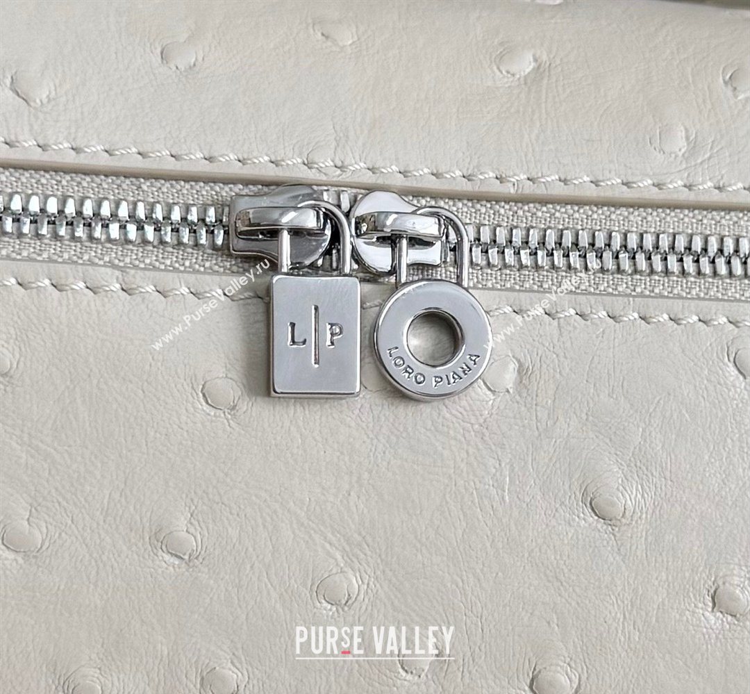 Loro Piana LP Extra Pocket Pouch L19 in Ostrich Embossed Leather Light Beige/Silver 2026 FAI8393 (YY-260408018)