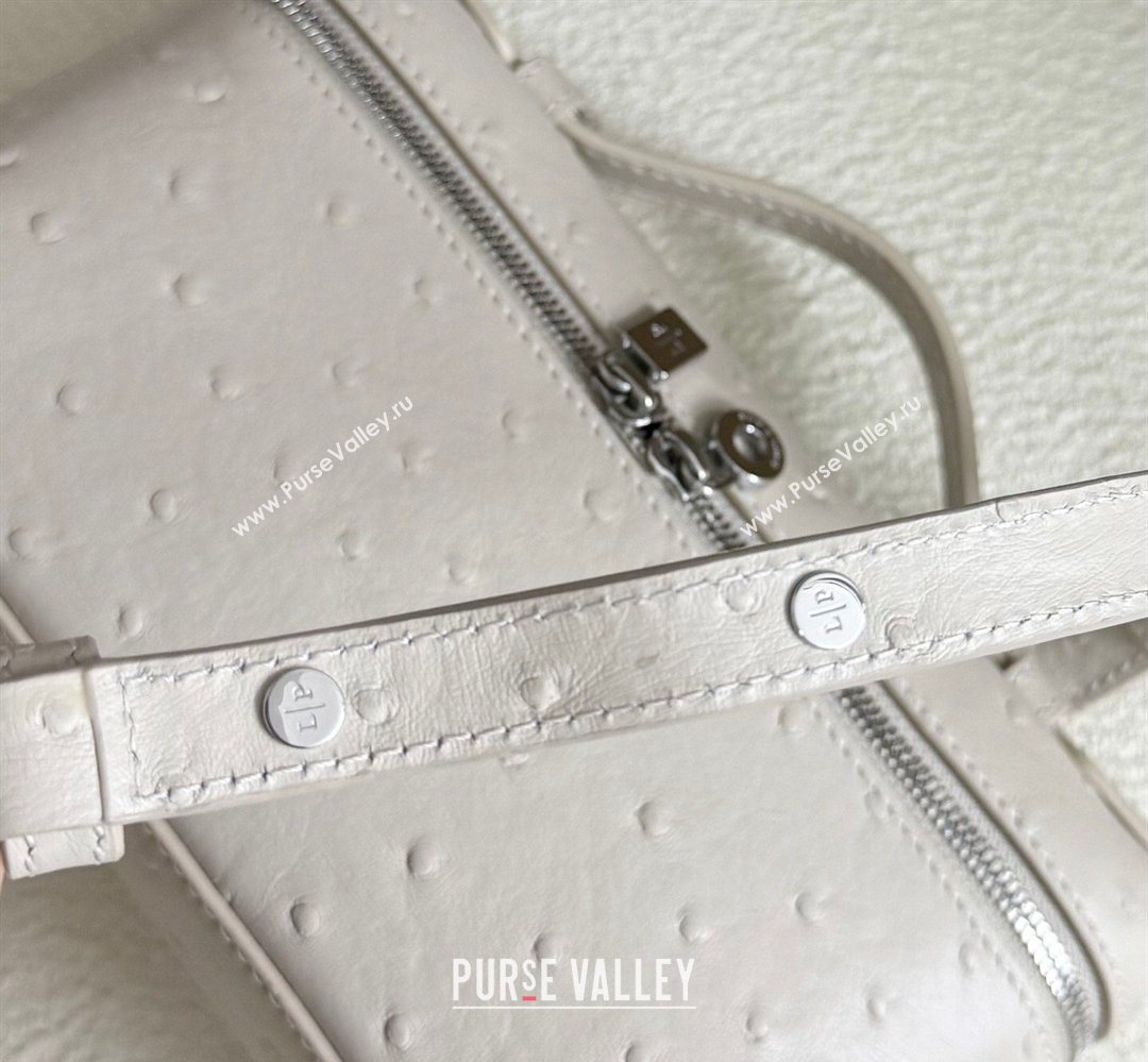 Loro Piana LP Extra Pocket Pouch L19 in Ostrich Embossed Leather Light Beige/Silver 2026 FAI8393 (YY-260408018)