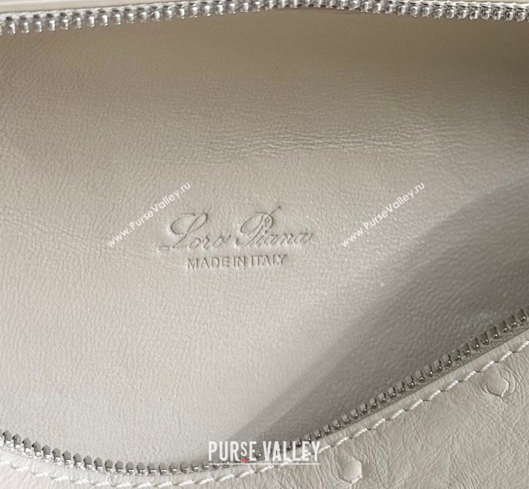 Loro Piana LP Extra Pocket Pouch L19 in Ostrich Embossed Leather Light Beige/Silver 2026 FAI8393 (YY-260408018)
