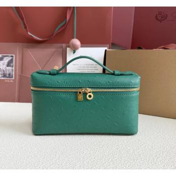 Loro Piana LP Extra Pocket Pouch L19 in Ostrich Embossed Leather Peacock Green/Gold 2026 FAI8393 (YY-260408020)