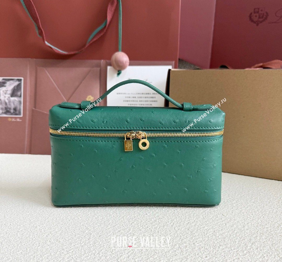 Loro Piana LP Extra Pocket Pouch L19 in Ostrich Embossed Leather Peacock Green/Gold 2026 FAI8393 (YY-260408020)