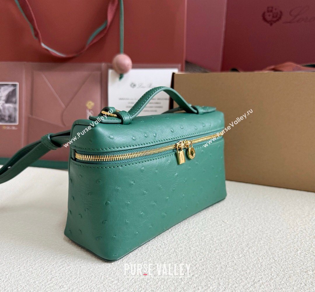 Loro Piana LP Extra Pocket Pouch L19 in Ostrich Embossed Leather Peacock Green/Gold 2026 FAI8393 (YY-260408020)