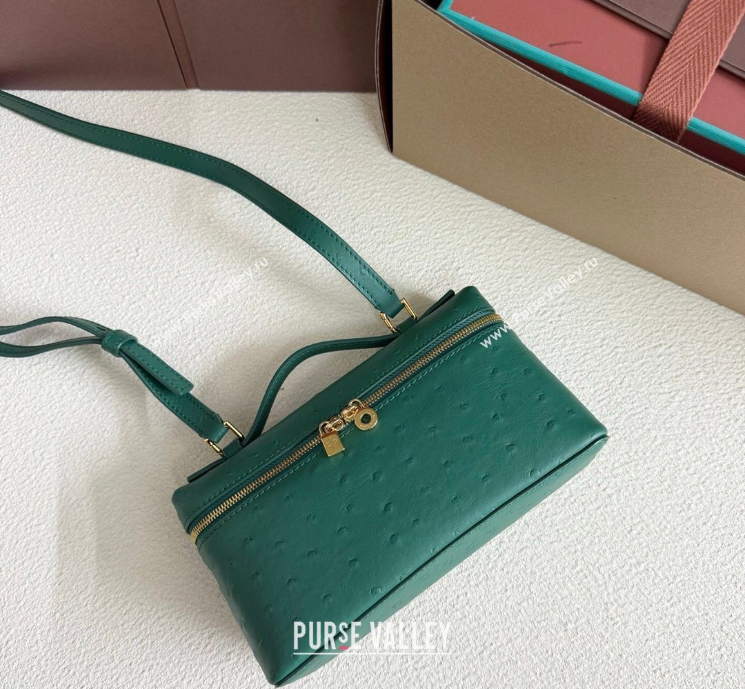 Loro Piana LP Extra Pocket Pouch L19 in Ostrich Embossed Leather Peacock Green/Gold 2026 FAI8393 (YY-260408020)
