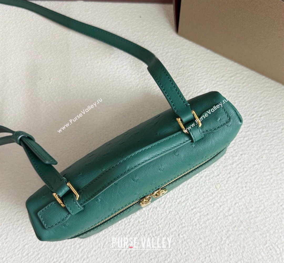 Loro Piana LP Extra Pocket Pouch L19 in Ostrich Embossed Leather Peacock Green/Gold 2026 FAI8393 (YY-260408020)