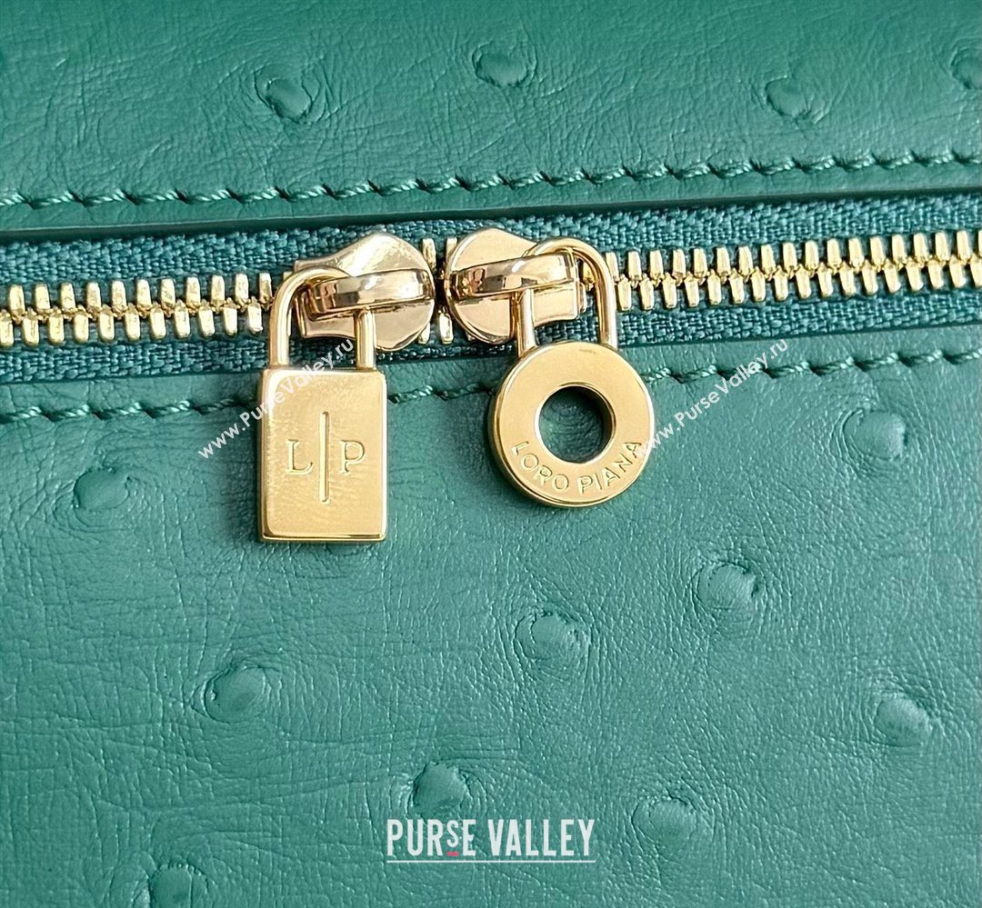 Loro Piana LP Extra Pocket Pouch L19 in Ostrich Embossed Leather Peacock Green/Gold 2026 FAI8393 (YY-260408020)