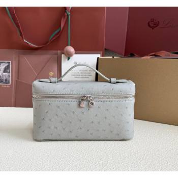 Loro Piana LP Extra Pocket Pouch L19 in Ostrich Embossed Leather Eucalyptus/Silver 2026 FAI8393 (YY-260408021)