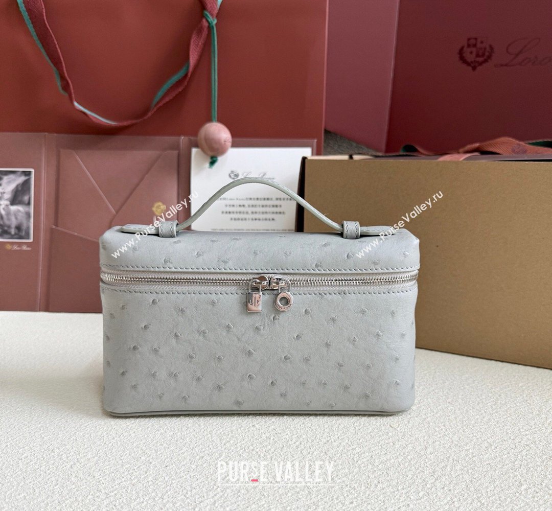 Loro Piana LP Extra Pocket Pouch L19 in Ostrich Embossed Leather Eucalyptus/Silver 2026 FAI8393 (YY-260408021)