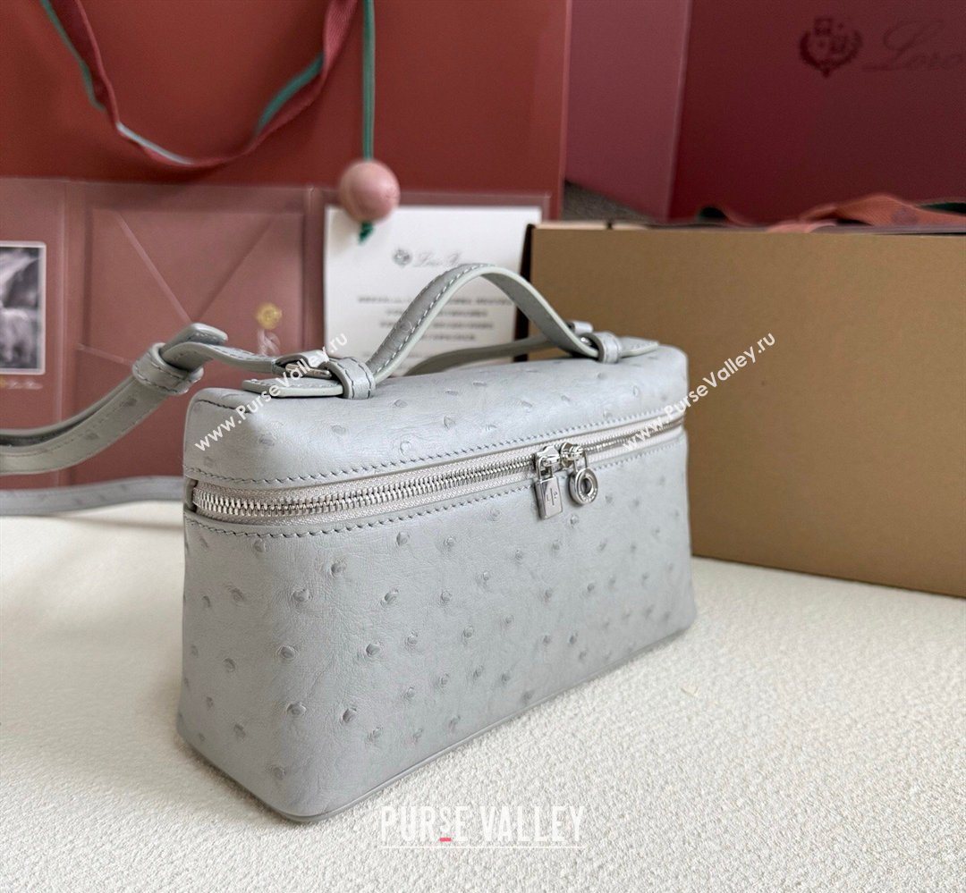 Loro Piana LP Extra Pocket Pouch L19 in Ostrich Embossed Leather Eucalyptus/Silver 2026 FAI8393 (YY-260408021)
