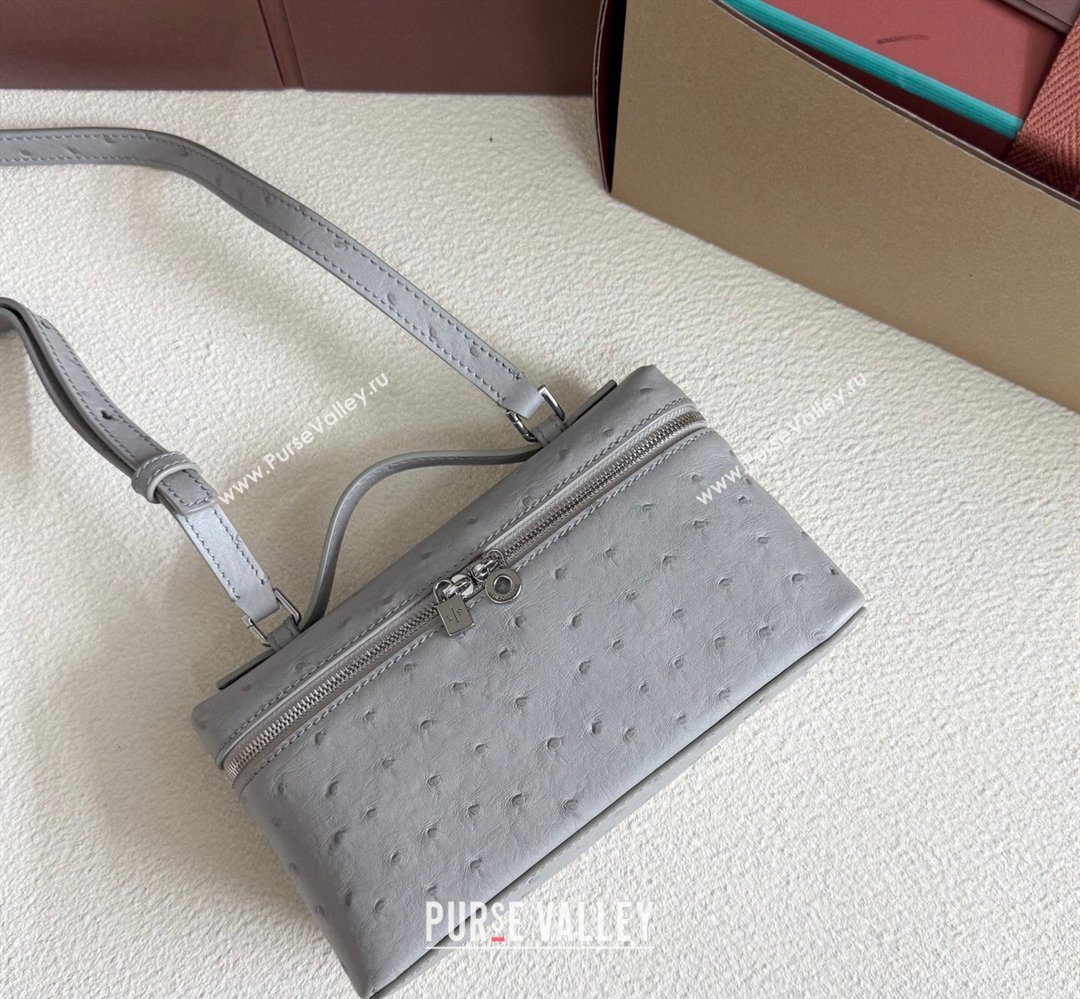 Loro Piana LP Extra Pocket Pouch L19 in Ostrich Embossed Leather Eucalyptus/Silver 2026 FAI8393 (YY-260408021)