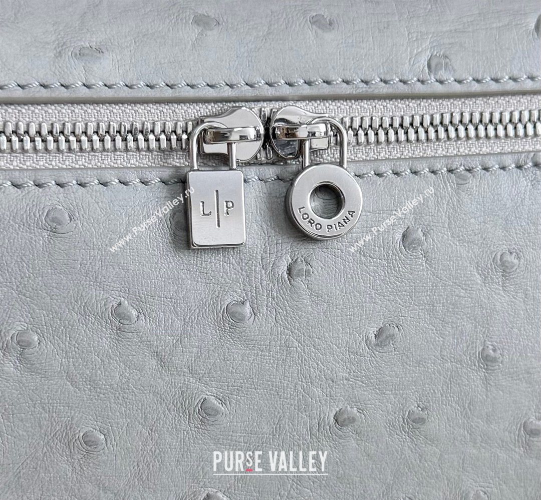 Loro Piana LP Extra Pocket Pouch L19 in Ostrich Embossed Leather Eucalyptus/Silver 2026 FAI8393 (YY-260408021)