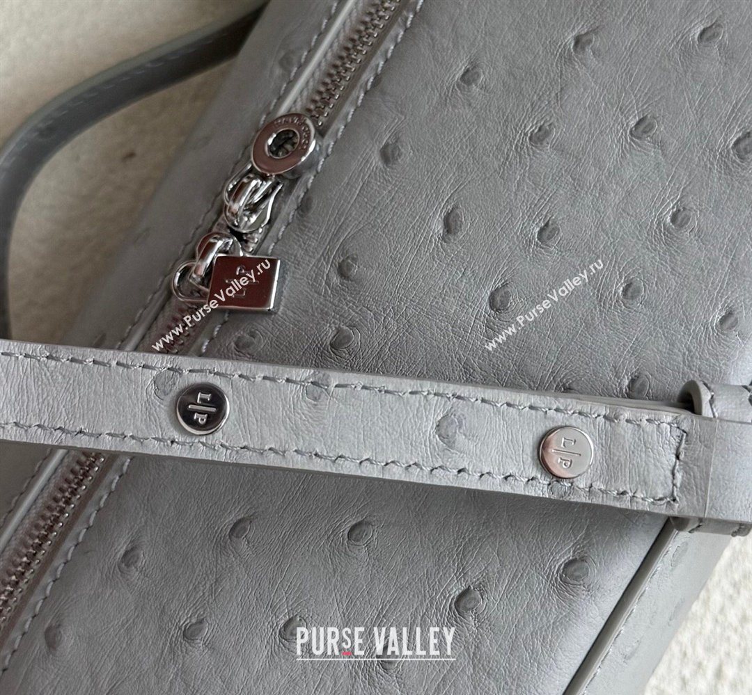 Loro Piana LP Extra Pocket Pouch L19 in Ostrich Embossed Leather Eucalyptus/Silver 2026 FAI8393 (YY-260408021)