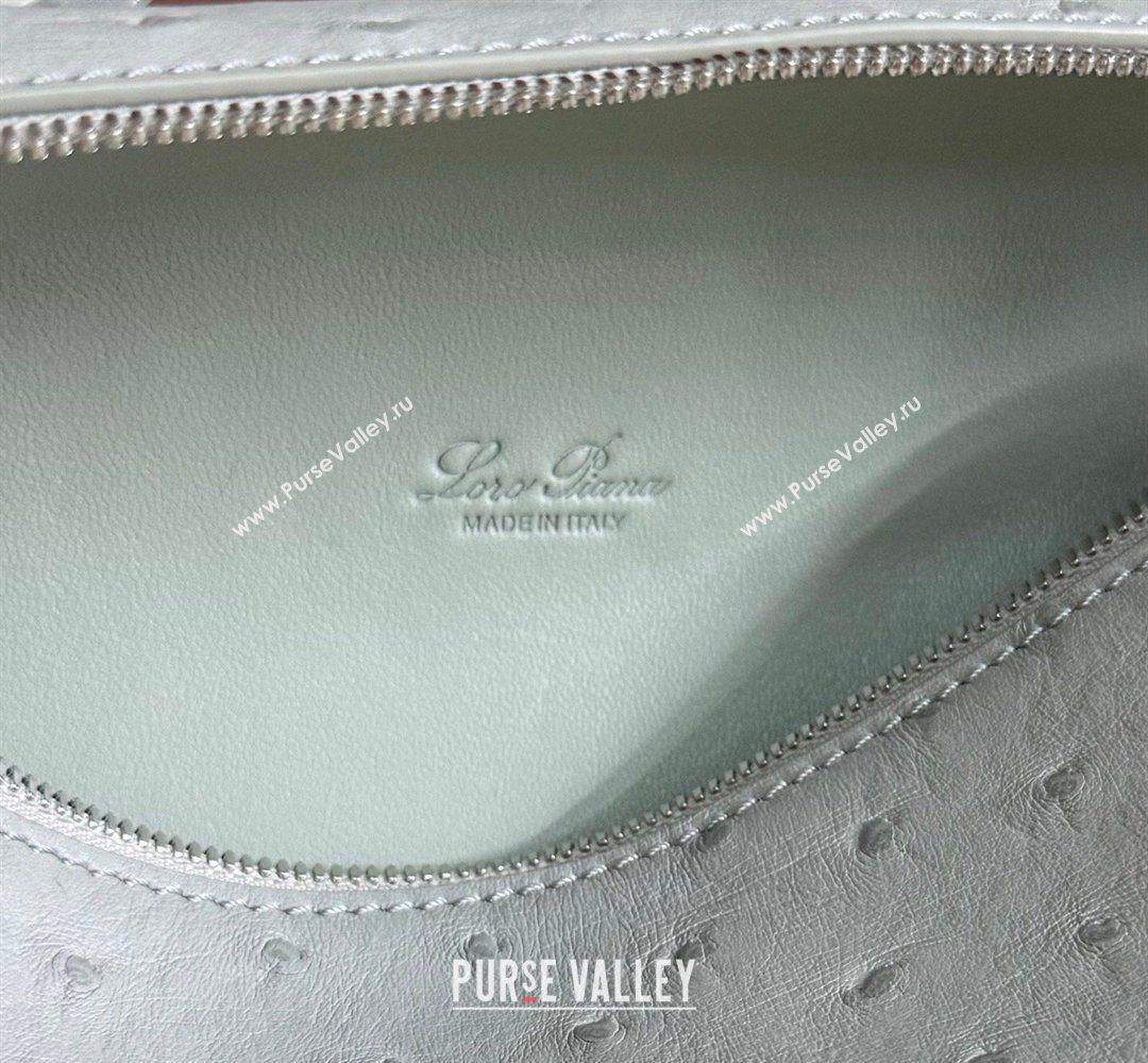 Loro Piana LP Extra Pocket Pouch L19 in Ostrich Embossed Leather Eucalyptus/Silver 2026 FAI8393 (YY-260408021)