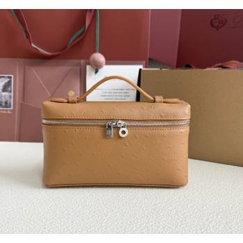 Loro Piana LP Extra Pocket Pouch L19 in Ostrich Embossed Leather Brown/Silver 2026 FAI8393 (YY-260408022)