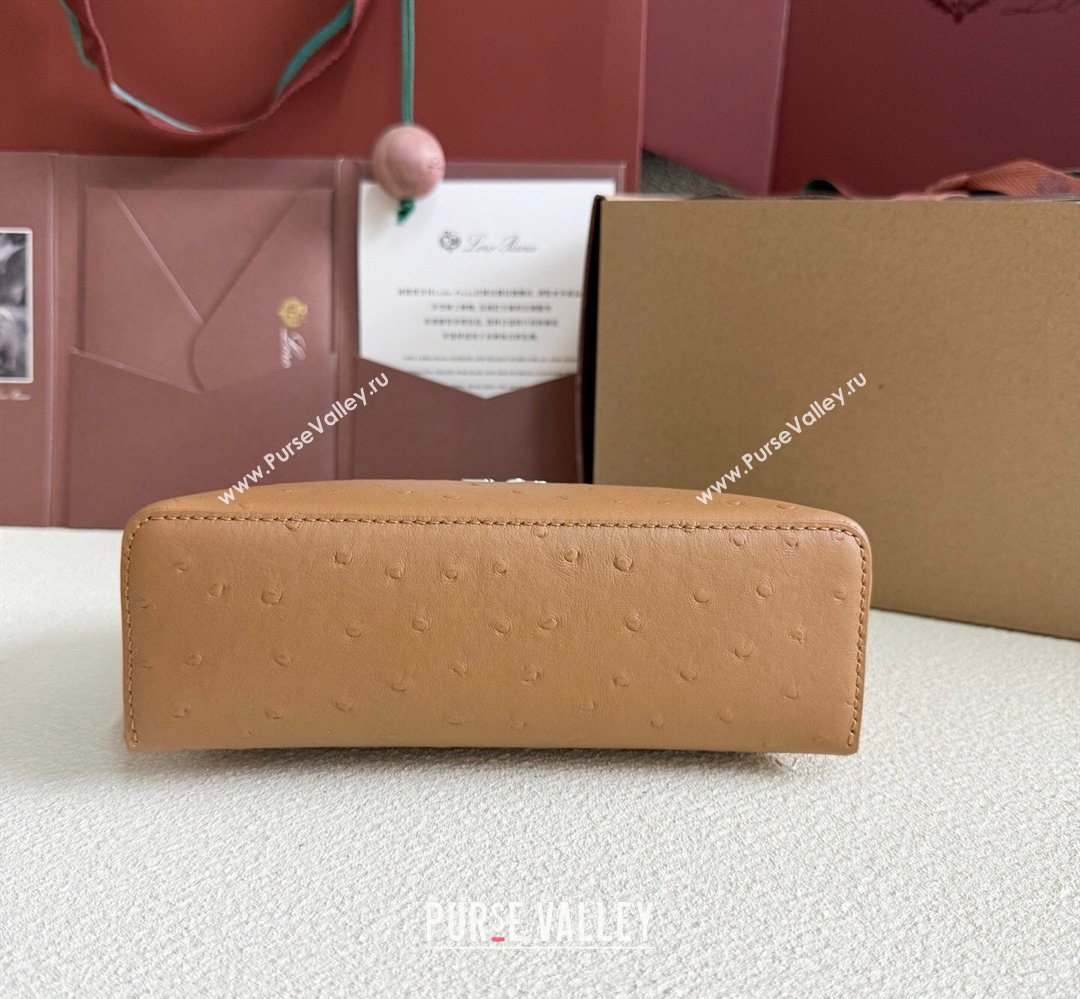 Loro Piana LP Extra Pocket Pouch L19 in Ostrich Embossed Leather Brown/Silver 2026 FAI8393 (YY-260408022)