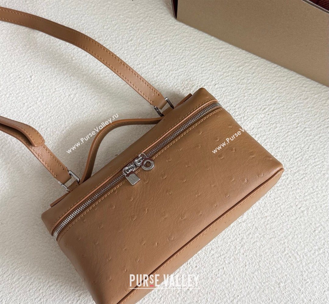 Loro Piana LP Extra Pocket Pouch L19 in Ostrich Embossed Leather Brown/Silver 2026 FAI8393 (YY-260408022)