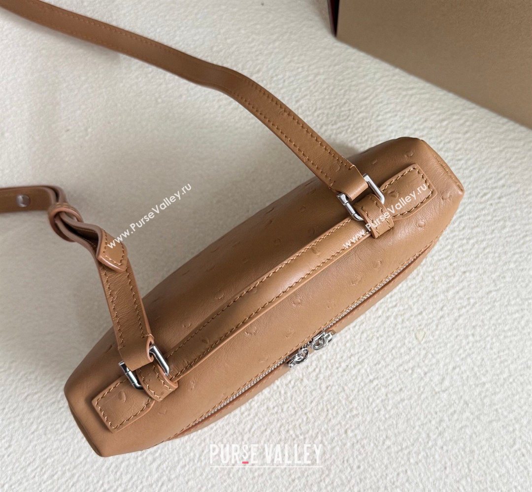 Loro Piana LP Extra Pocket Pouch L19 in Ostrich Embossed Leather Brown/Silver 2026 FAI8393 (YY-260408022)