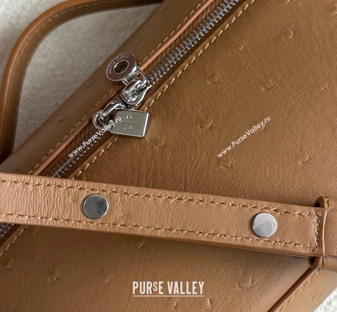 Loro Piana LP Extra Pocket Pouch L19 in Ostrich Embossed Leather Brown/Silver 2026 FAI8393 (YY-260408022)