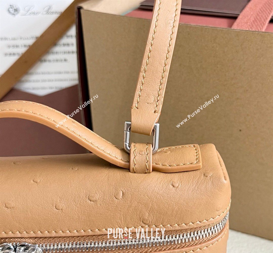 Loro Piana LP Extra Pocket Pouch L19 in Ostrich Embossed Leather Brown/Silver 2026 FAI8393 (YY-260408022)