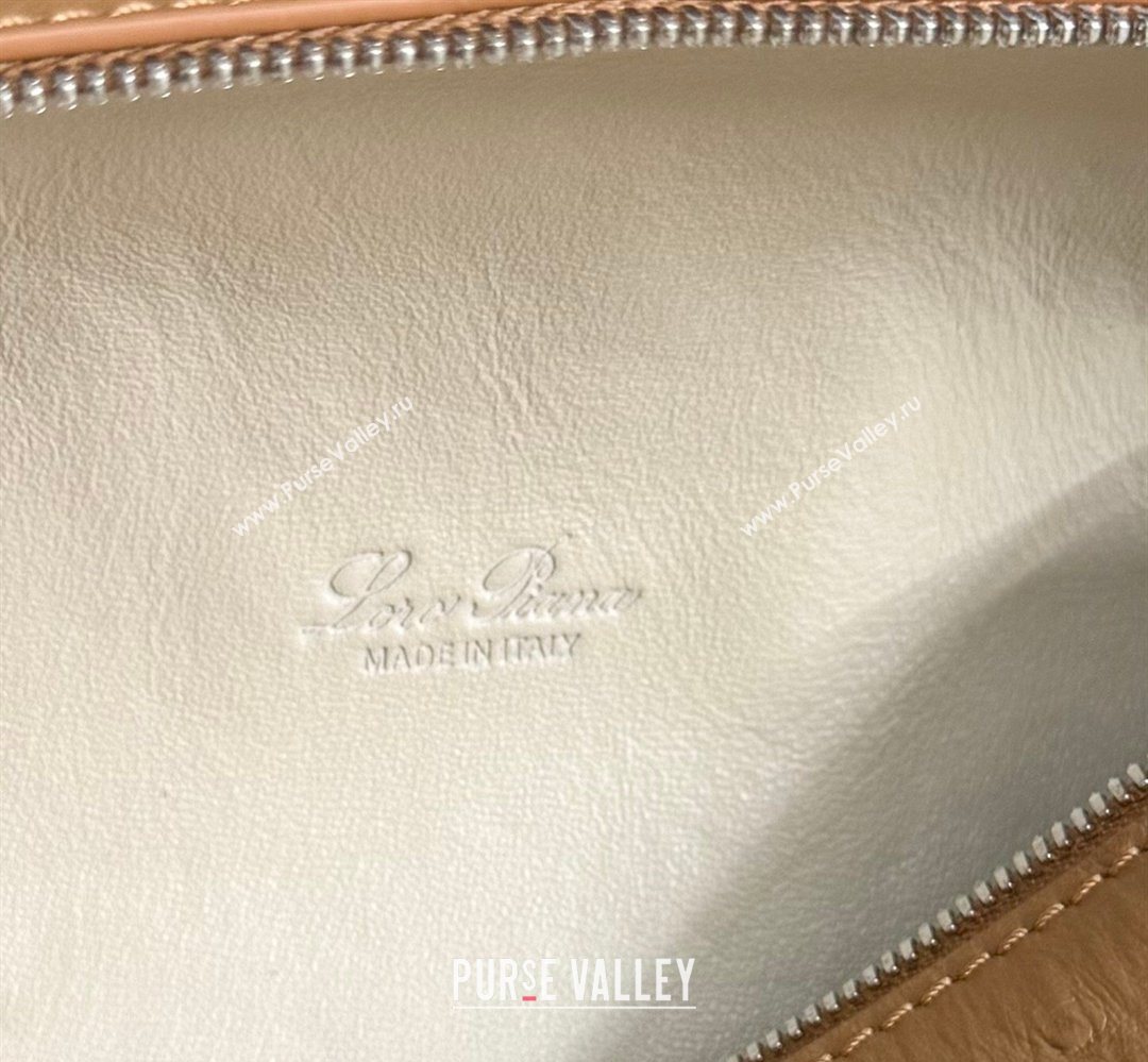 Loro Piana LP Extra Pocket Pouch L19 in Ostrich Embossed Leather Brown/Silver 2026 FAI8393 (YY-260408022)